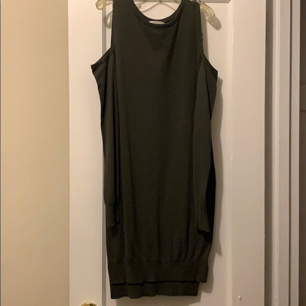 Ruby Moon Cold Shoulder Forest Green Sweater Dress - image 2